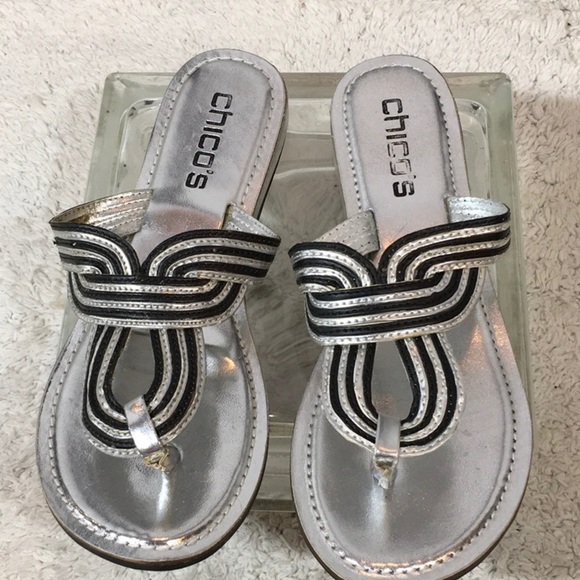 Chico's Shoes - Chico’s silver & black thong sandals